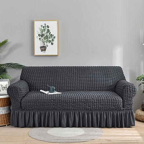 Eleganter 3D-Sofabezug mit Blasenmuster, Stretch-Sofabezug, Zweisitzerbezug, Couchbezug, elastischer Sofabezug aus Spandex mit Volant Image