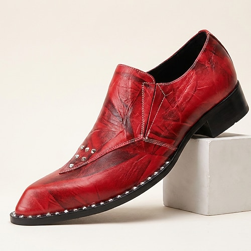 Herren Mode Hochzeit Leder Italienisches Vollnarbenleder Bequem Rutschfest Slipper Rot Frühling Herbst Ganzjahres Image