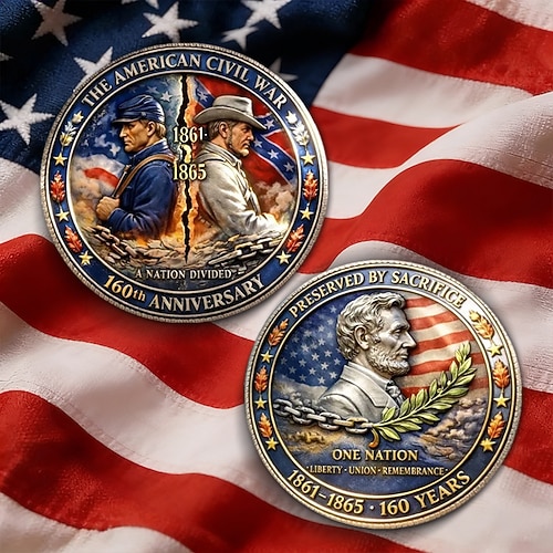 Gedenkmünze zum 160. Jahrestag des Amerikanischen Bürgerkriegs – 1861–1865 Union Motiv: Konföderierte Soldaten, Lincoln-Porträt, patriotische Sammlermünze als Geschenk Image