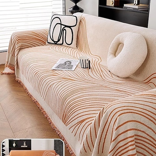 Sofabezug, Decke, Chenille-Couchbezug, Kratzschutz für Katzen, gestreifter Möbelschutz, waschbarer Sofaüberwurf für Couch, Bett, Wohnzimmerdekoration Image