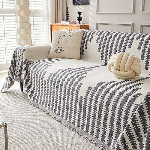 Sofabezug, Decke, Chenille-Couchbezug, Kratzschutz für Katzen, gestreifter Möbelschutz, waschbarer Sofaüberwurf für Couch, Bett, Wohnzimmerdekoration Image