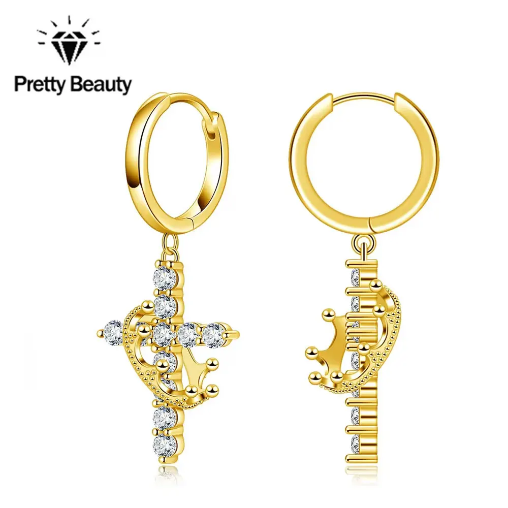 Pretty Beauty Moissanit Drehbare Kronen-Kreuz-Anhänger Ohrringe Halskette S925 Sterling Silber Edles Schmuckset für Damen Party