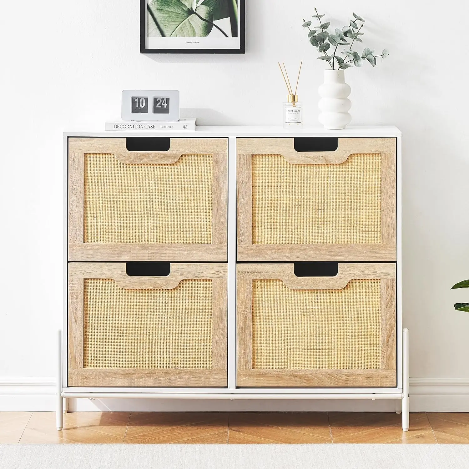 Viertüriger Klappbarer Schuhschrank - Platzsparendes Design für Eingangsbereich, Flur und Wohnzimmer, Moderner Schlanker Schuh-Organizer