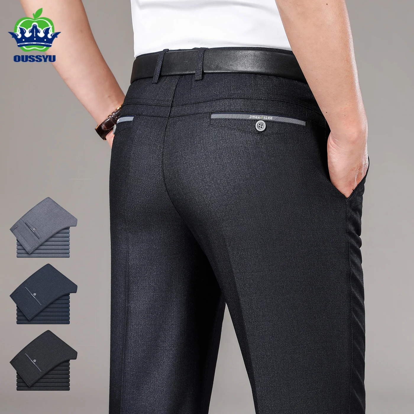 Hochwertige Sommer-Anzughose für Herren, Weite Gerade Business-Hose mit Hoher Taille, Formelle Lange Anzughose für Väter zum Vatertag Image