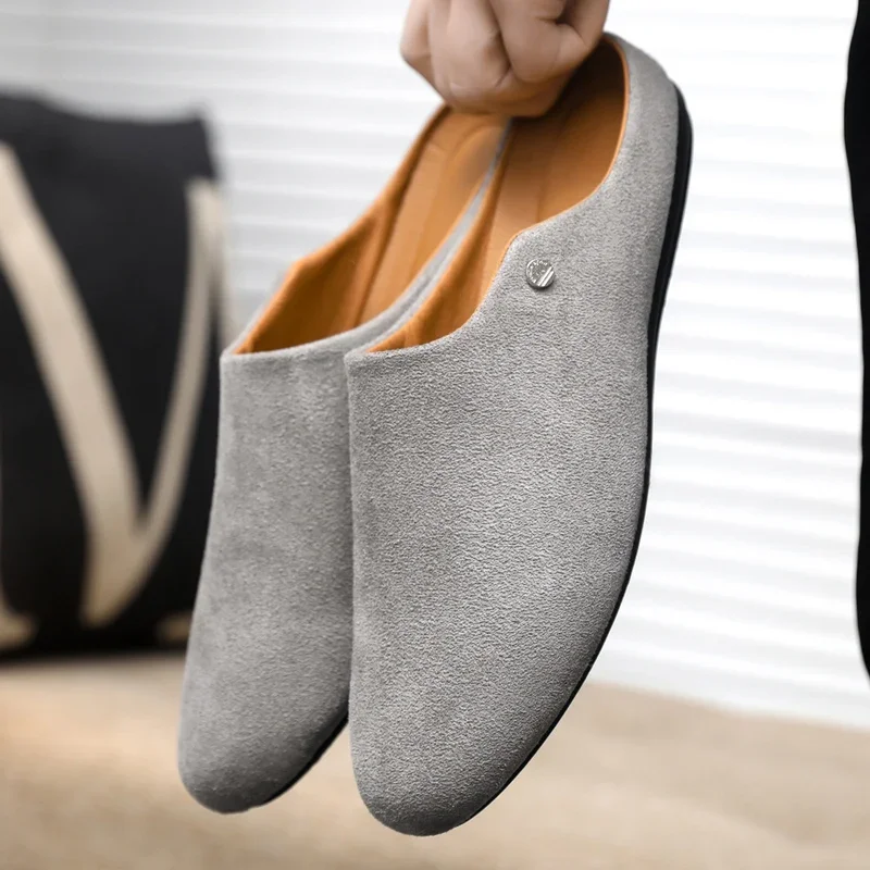 Sommerliche Wildleder-Loafer für Herren, große Größe 46, leichte, flache Halbslipper, bequeme Slip-on-Herrenschuhe, lässige Herrenschuhe
