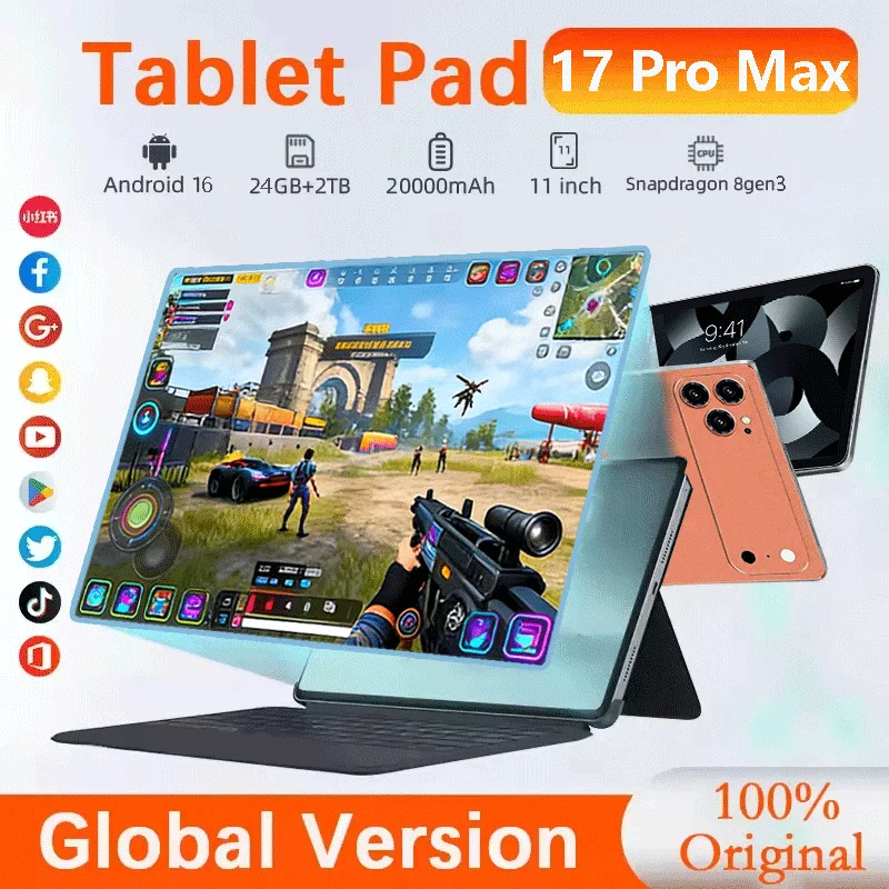 Tablet Android 2026 Pad 17 Pro Max 11 pollici 20000mAh 24GB+2TB 8gen3 Android 16 4K HD WIFI Chiamate Edizione Globale Originale Nuovo SIM PC