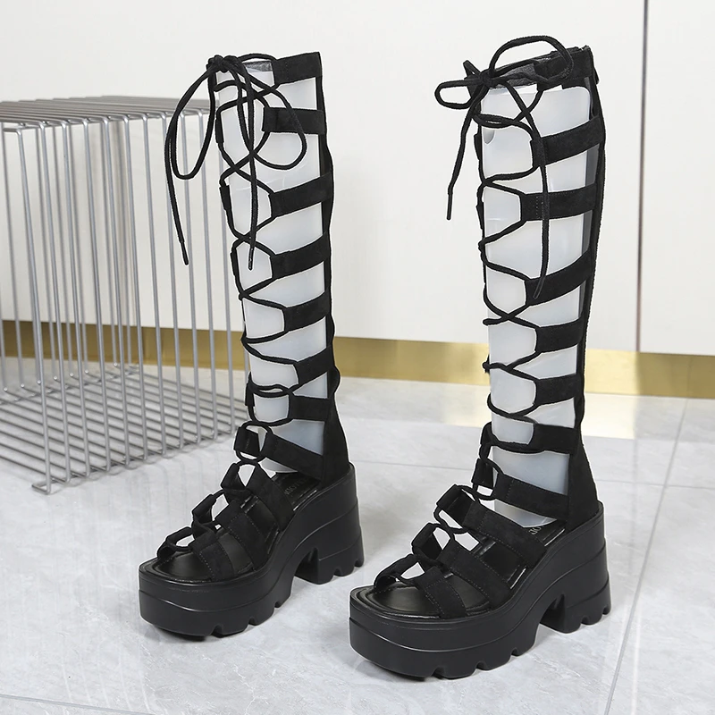 Schnür-Stiefel für Damen Sommer 2026 Neu Runde Zehenkappe Plateau Sexy Offene Zehen Sandalen Image