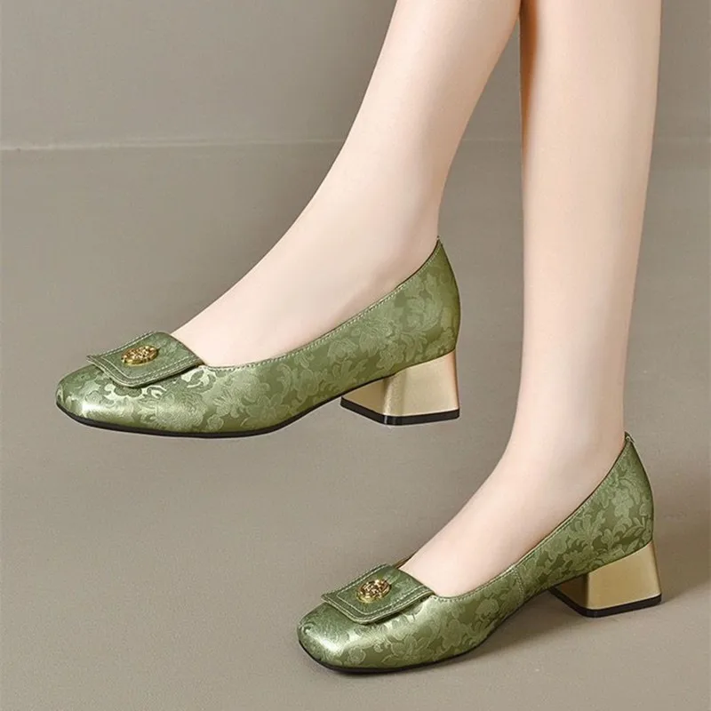 women fashion light weight green elegant comfort office work high heel shoes lady vintage black hotel work career pumps b409