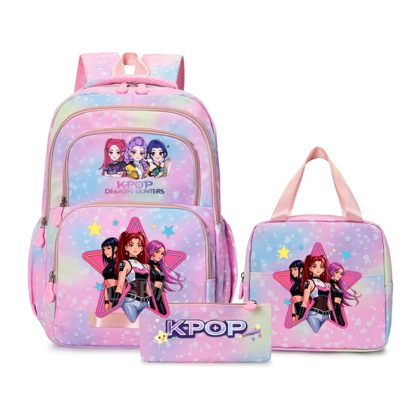 Ensemble de sacs à dos KPop Demon Hunters, 3 pièces, avec sacs à lunch, imprimé Snown, sacs d'école légers pour garçons et filles, sacs d'école pour ordinateur portable pour adolescents