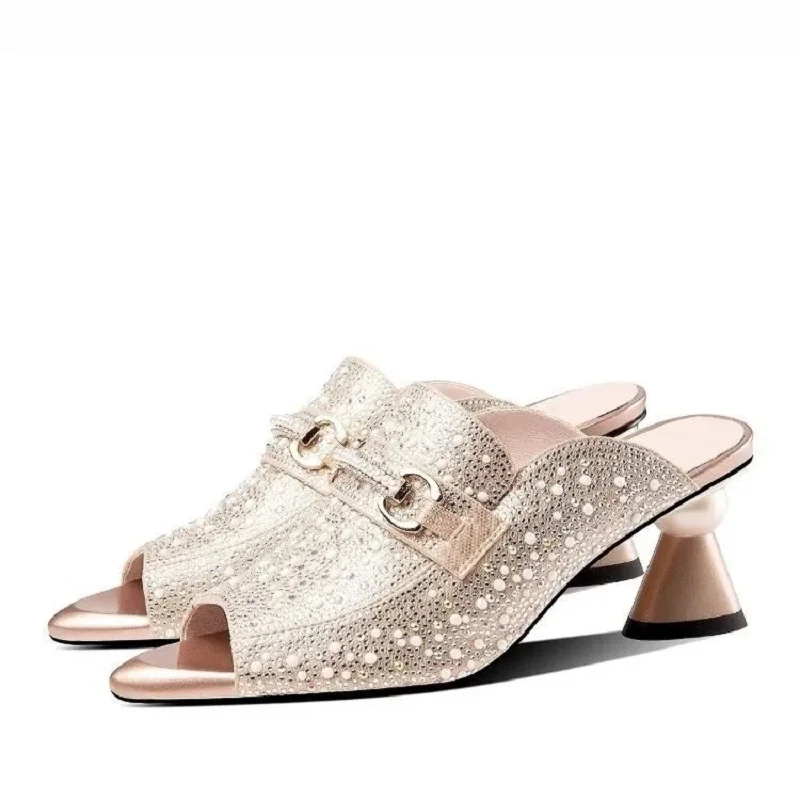 Sapatos femininas Damen-Schuhe, niedlich, süß, leicht, Peep-Toe, silberfarben, hochwertige Slip-On-Schuhe für Damen, lässig, goldene, sexy Schuhe, B594