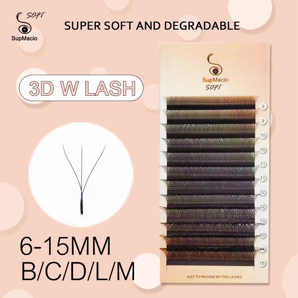 Supmacio 3D Wimpern 6mm 7mm Weiche 3D W-Form Wimpernverlängerung 6-15mm Vorgefertigte Volumen-Fächerwimpern Natürliche Weiche Schmale 3D W-Wimpern Image