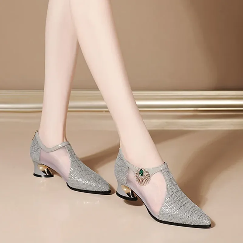 Frauen Mode Plus Größe Frühling & Sommer Hohe Qualität Atmungsaktive Ferse Schuhe Dame Kühlen Schwarz & Grau Komfort Party hohe Schuhe A122