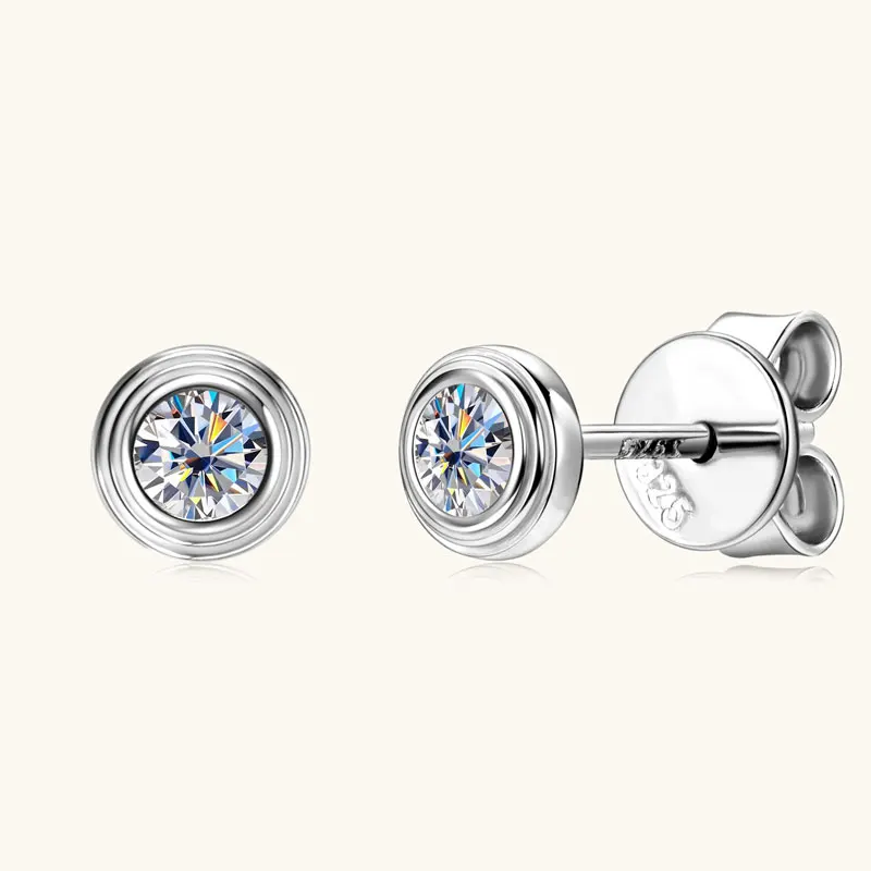 IOGOU D0.10CT Runde Ohrstecker mit Moissanit-Diamant, 925er Sterlingsilber, Original-Edelschmuck für Frauen und Mädchen, Jahrestagsgeschenke Image