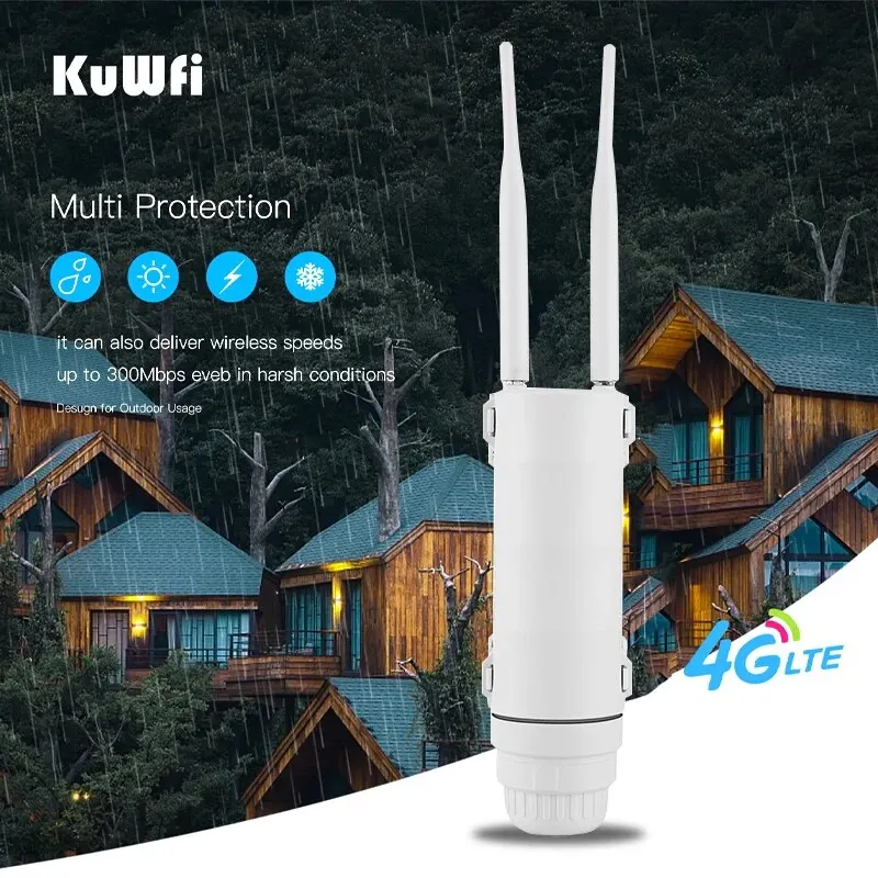 KuWFi IP67 Wasserdichter 4G LTE Router – 300Mbps Hochgeschwindigkeits-SIM-Karten-WLAN-Hotspot, Unterstützt 64 Benutzer, Outdoor/Industrie/Camping Image