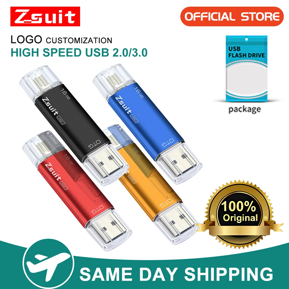 ZSUIT USB-Stick 2-in-1 Typ-C Pen Drive 128GB 64GB 32GB 16GB USB-Stick 3.0 Mobiler Pen Drive Metall U-Disk Image