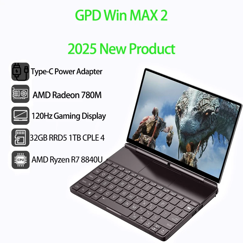 2026 New GPD WIN Max 2 10.1 Inch AMD Ryzen 8840U Windows11 Gaming PC Laptop Notebook Portable Game Computer 32GB RAM 1TB Nvme