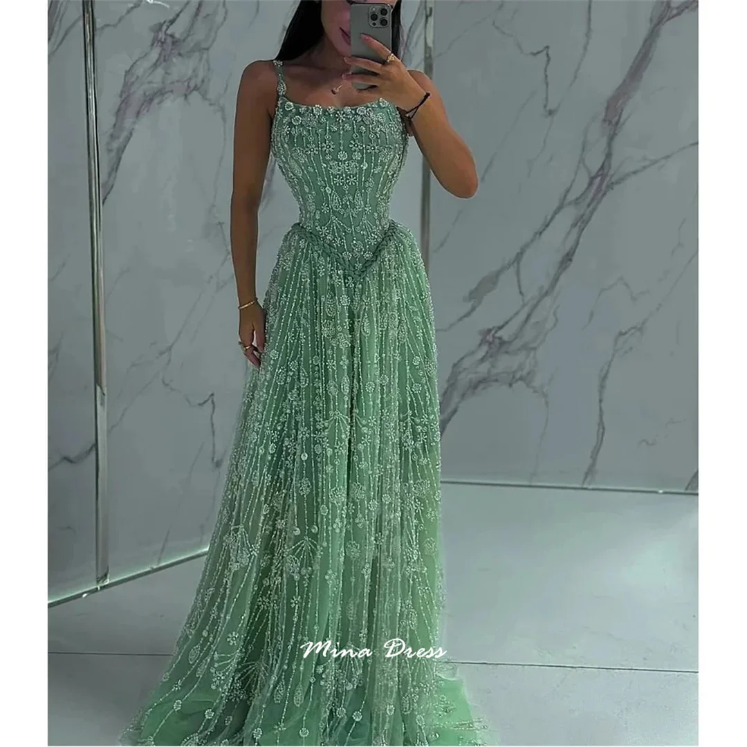 Mina Customized Green Prom Dresses for Special Occasions Gemstone Luxury Wedding Guest Sleeveless A-Line Beads Evening Party