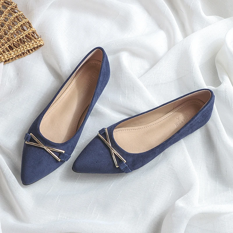 Spitze flache Sohle Nude Schuhe 2025, Sommer, neue flache Mund-kleine Größe 31 32 33 34 Scoop-Schuhe, flache Absätze, Sandalen für Damen, Dunkelblau