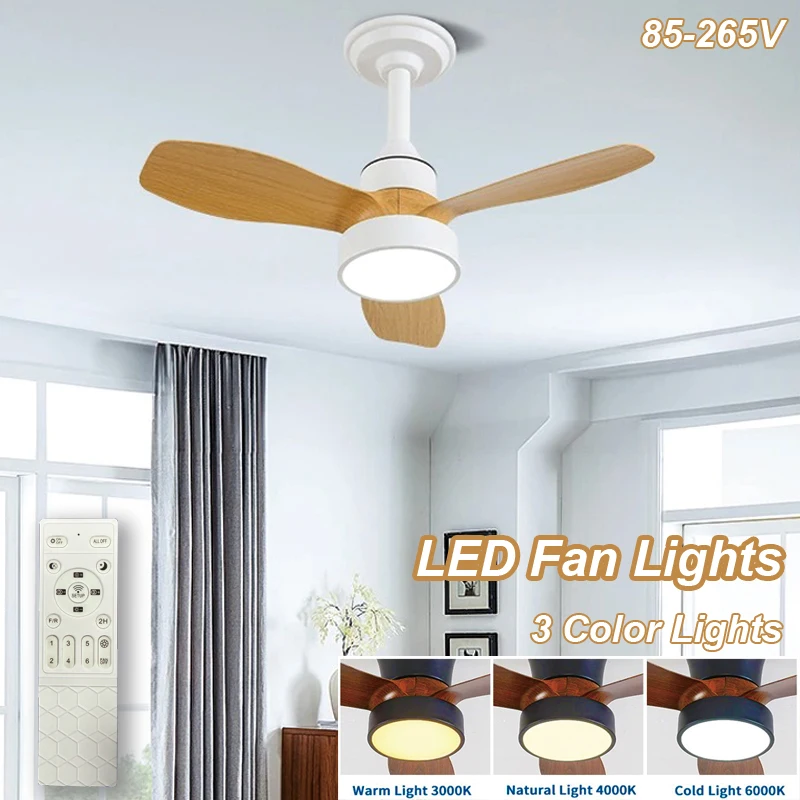 62/82cm Deckenventilator mit LED-Beleuchtung, 3 Farblichtmodi, 3 Geschwindigkeiten, Reversibler AC-Motor, Fernbedienung für Wohnzimmer, Innenbeleuchtung Image