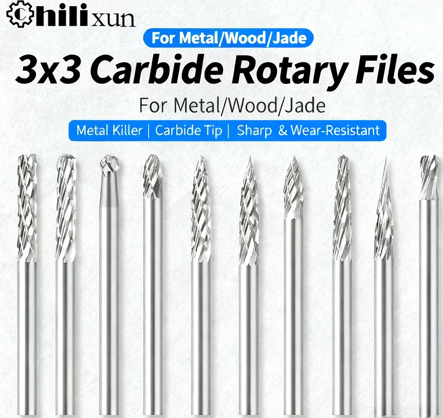 3 mm 1/8 Schaft Zeichnung Vollhartmetallbohrer für Dremel Werkzeug Fräser Drehwerkzeug Grat Diamantschliff Dreh Metall Holz Schleifen Image