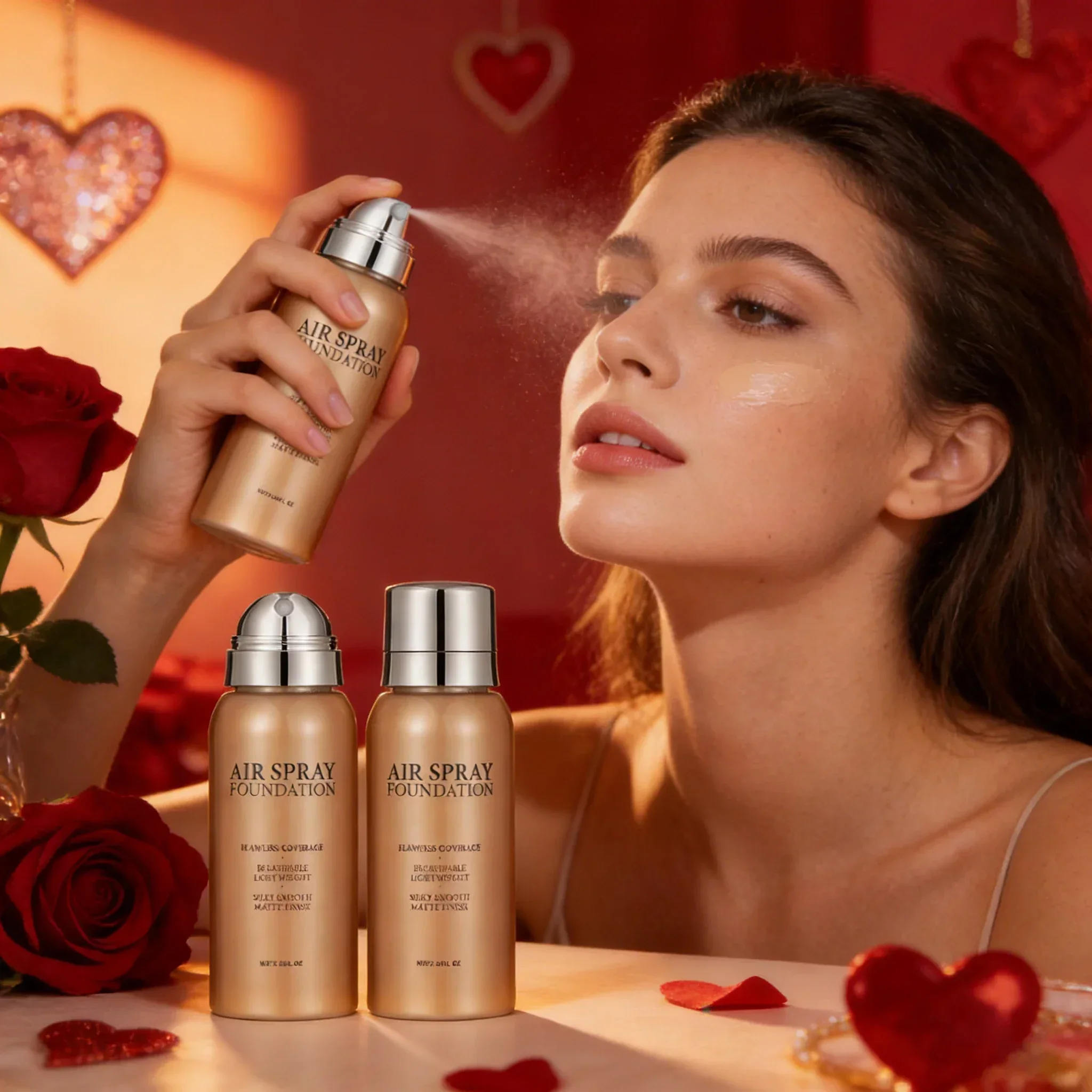 Tragbares, wasserfestes, schweißfestes Foundation-Spray, feiner Puder-Concealer, langanhaltendes, aufhellendes Make-up, Geschenk zum Valentinstag Image