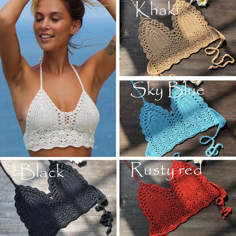 Häkeln Bikini TopNew Dreieck Schwarz Bikini Top Frau Aushöhlen Badeanzug Sexy Schwimmen Bh Große Weibliche Bademode S M L XL