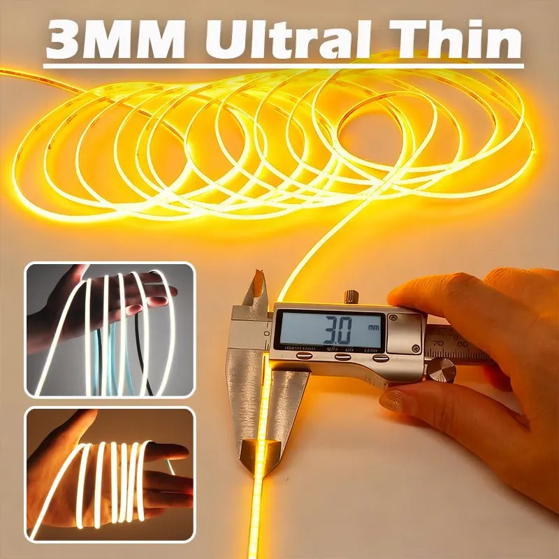 3mm Ultradünnes Flexibles LED-Band, 5V COB LED-Streifenlicht Punktloses LED-Licht COB LED-Streifenlicht Punktloses Flexibles LED-Bandlicht