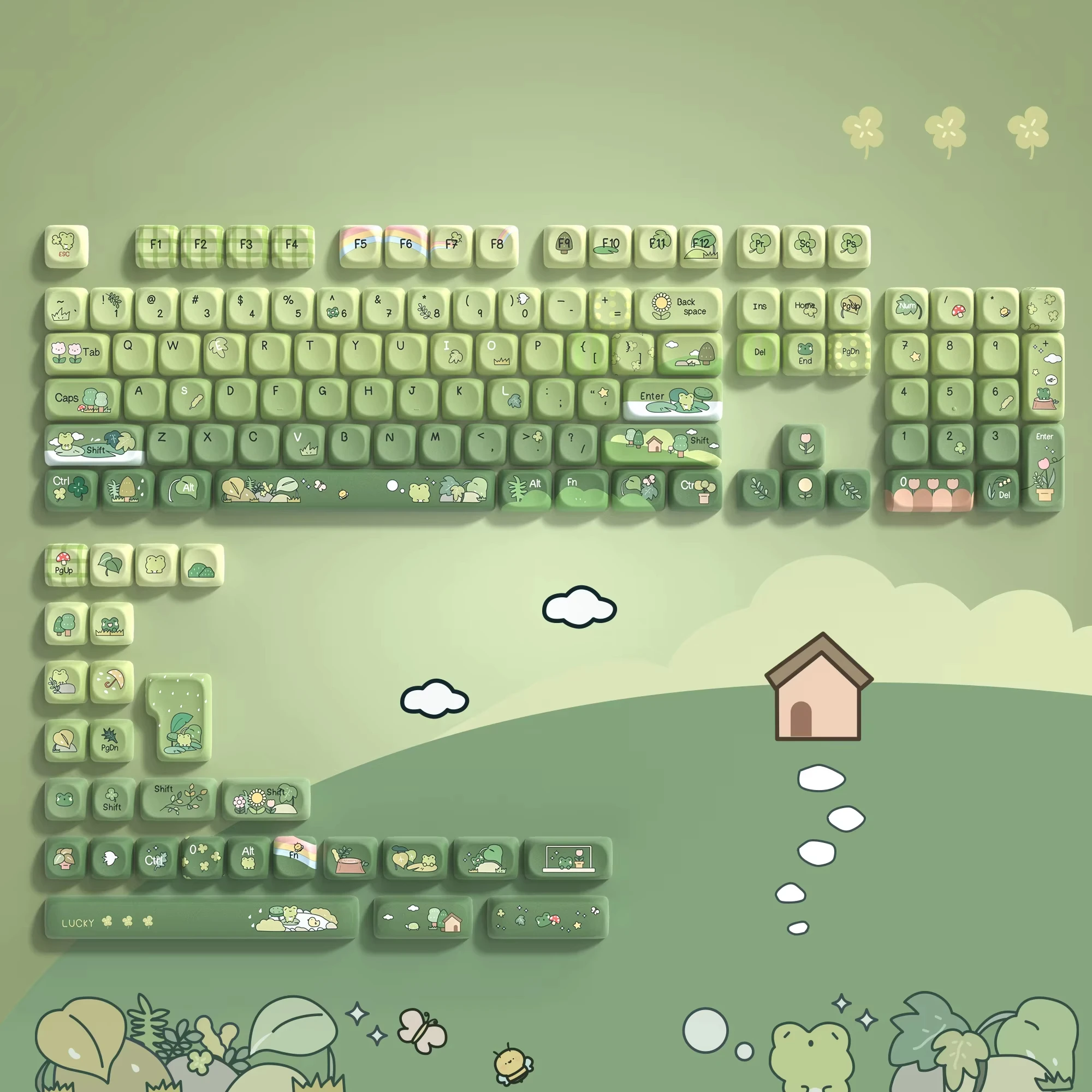 Green Frog Tastenkappen 60 % 75 % TKL 96 % 100 MOA-Profil Dye-Sub PBT mit Numpad für Büro-Gaming MX Switches mechanische Tastatur Image