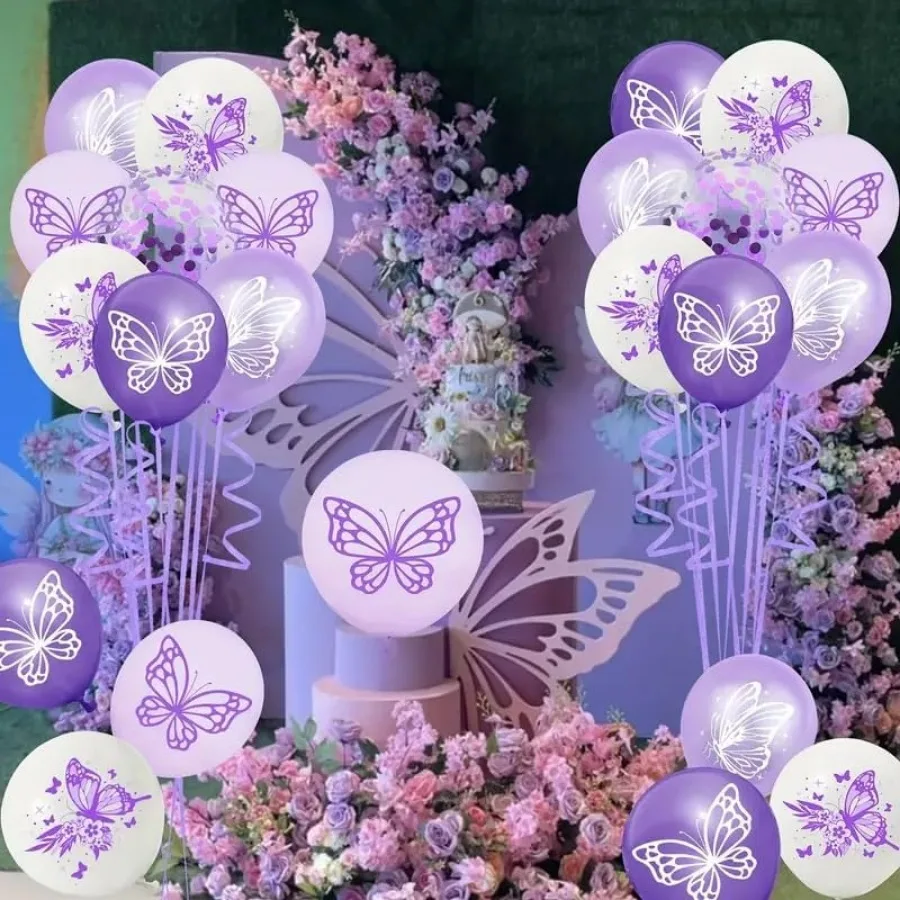40 Stück/Set Schmetterlingsballons 12 Zoll Ballons Weiße Latex-Schmetterlingsballons Geburtstagsfeier Hochzeit Babyparty Prinzessinnen-Themenparty Dekorationen Image