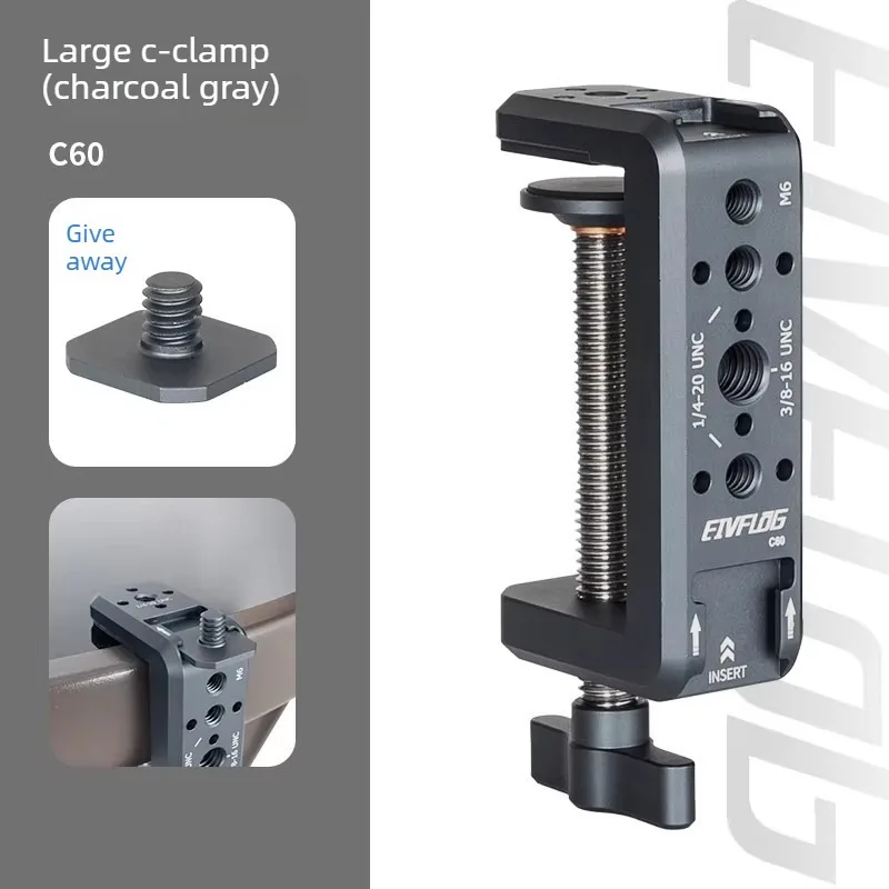 Universelle C-Klemme mit 1/4 und 3/8 Gewindeloch für Desktop-Halterung, DSLR-Halterung für Fotostudio-Videokamera, Lichtstativ Image