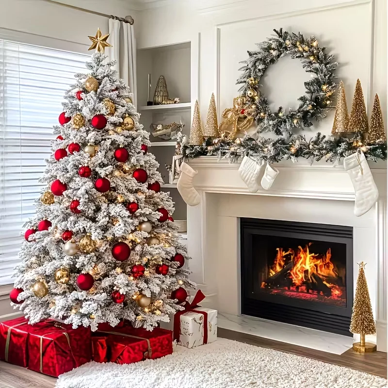 1 Stück künstlicher Weihnachtsbaum, elegante, mit Schnee bedeckte Zweige, stabile Basis, realistischer Winterbaum, klassischer Stil, langlebig, künstlich Image