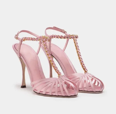 Bling Strass Runde Kappe Sommer Frauen Sandalen Stiletto High Heel Schnalle Design Große Größe Angepasst Mode Dame Schuhe