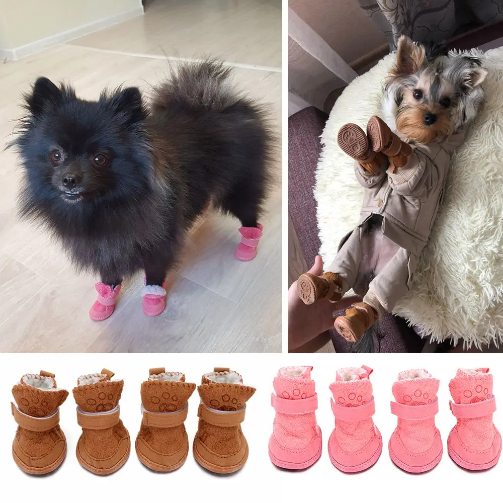4 Teile/satz Mode Pet Liefert Baumwolle Stiefel Welpen Stiefel Nicht-slip Haustier Winter Schuhe Hund Warme Schuhe
