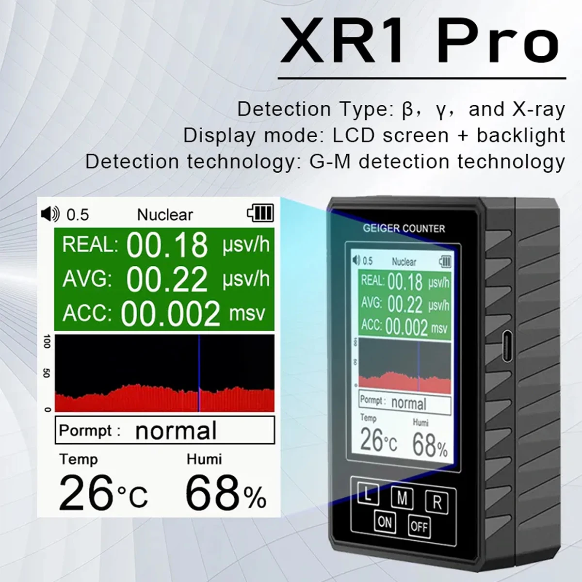 XR1 Pro Nuklearer Strahlungsdetektor Farbdisplay Geigerzähler Persönliches Dosimeter Marmordetektor Beta Gamma X-ray Image