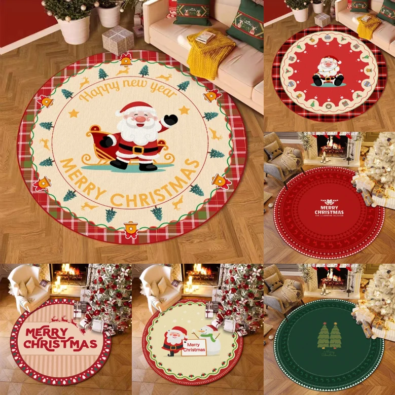Runder Weihnachtsteppich, Weihnachtsschlitten, rutschfester Teppich, Dekoration, Urlaub, Wohnzimmer, Schlafzimmer, Heimdekoration, Teppich Image