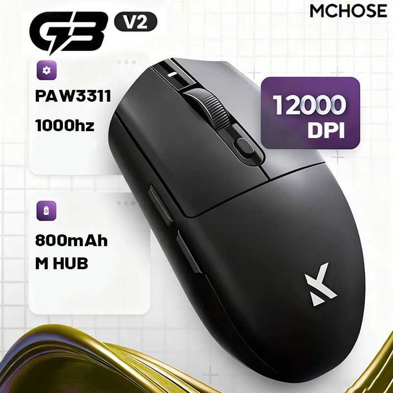 MCHOSE G3 V2 Pro Kabellose E-Sports-Maus Leichtgewichtig Drei Modi Bluetooth PAW3395 Hochleistungsfähig 800mAh Spiel- und Büromaus 59g Image