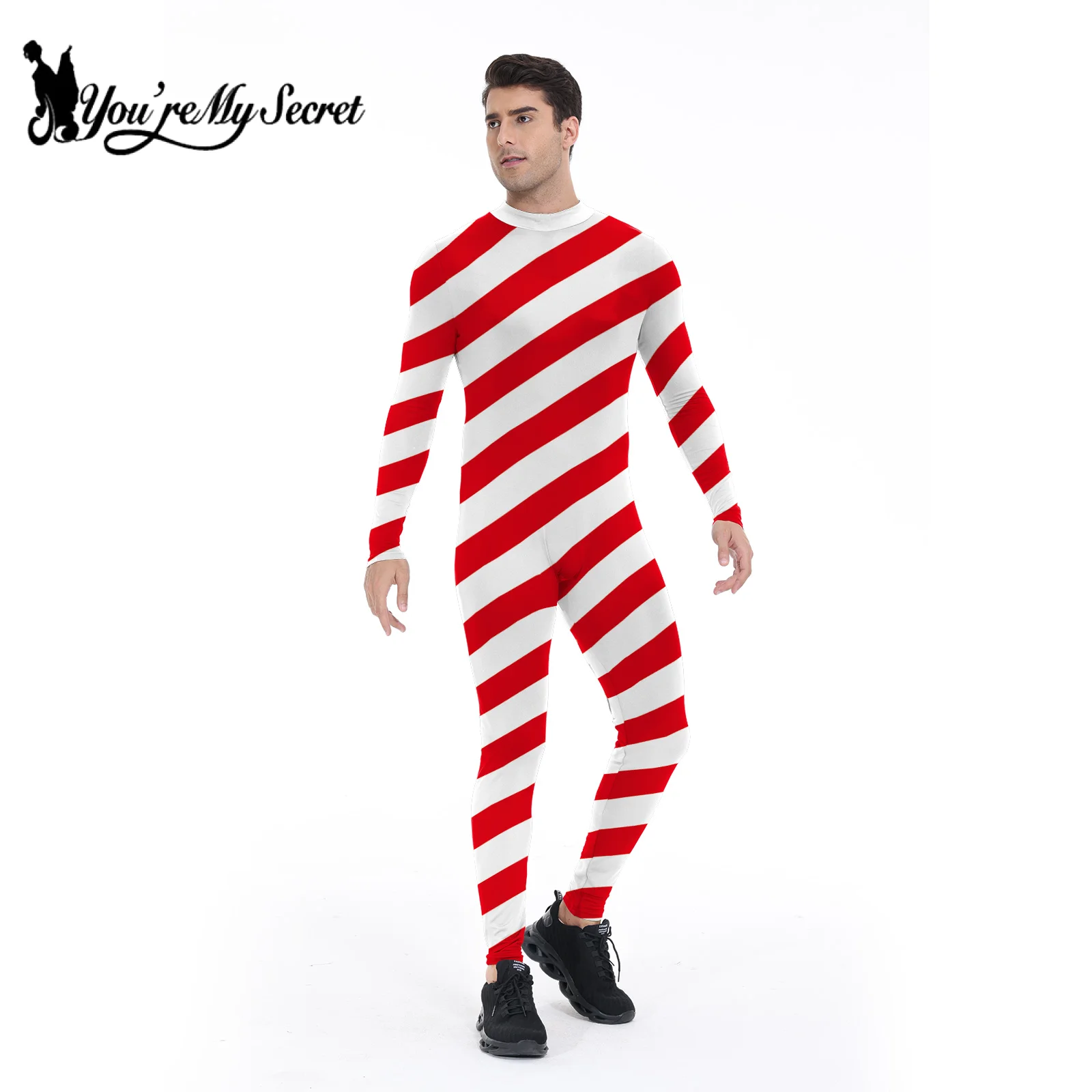 Männer Candy Cane Overall Junge Rot Streifen Cosplay Kostüm Weihnachten 3D Druck Body Weihnachten Outfit Karneval Body Paar Zentai