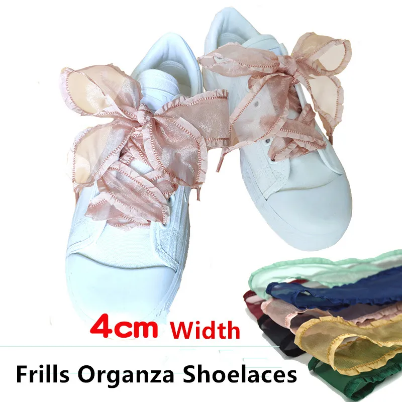 4 cm verbreiterte Rüschen Organza Schnürsenkel 18 Farben Chiffen Garn Schleife breite Schnürsenkel Trend Schönheit weiß Casual Sneaker Schuhe Schnürsenkel Dropship