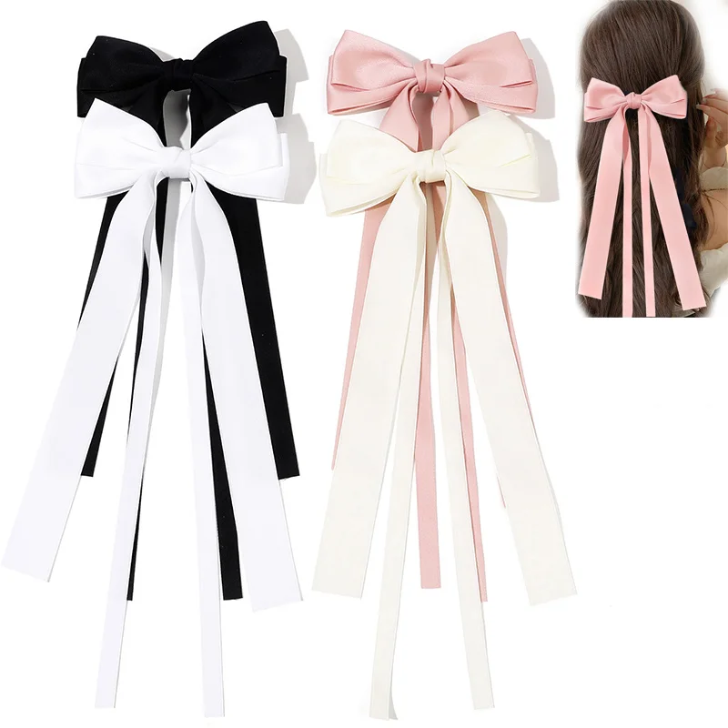 Lange Band Schleife für Mädchen Doppelte Schleife Quaste Clips Haarspangen Kawaii Pins Kinder Haarschmuck Frauen Image