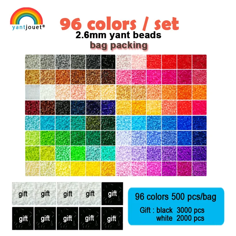 Yantjouet 2,6 mm Yant Perlen 96 Farben/Set Schwarz Weiß für Kinder Hama Perlen Diy Puzzles Hochwertiges handgemachtes Geschenk Kinderspielzeug Image