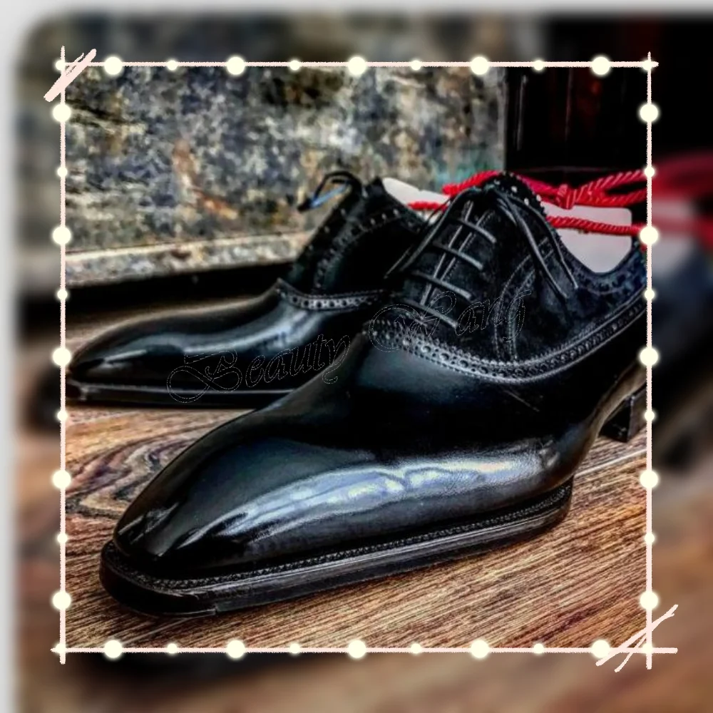 Schwarze Patchwork-Schnürpumps für Herren, Party-Schuhe, Dekor, Herren-Kleiderschuhe, Herren-Slipper, Party-Schuhe, große Größe 47, Sprig, Herbst
