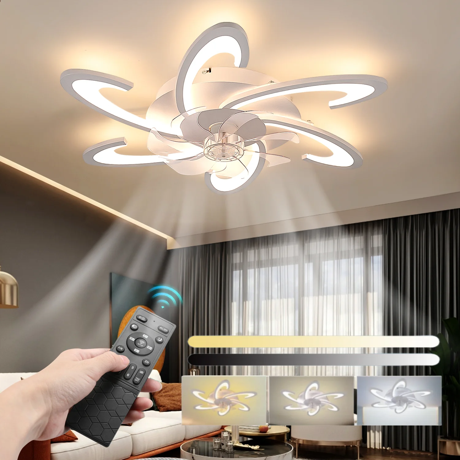 85 W Deckenventilatorbeleuchtung, leiser Timer-Deckenventilator mit Beleuchtung, 6-flammige Deckenventilatoren mit dimmbarer Fernbedienung