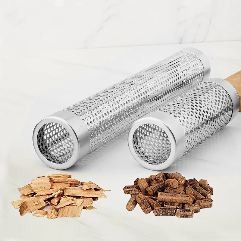 1 x Edelstahl-Grillwürfel für heißes oder kaltes Räuchern, Holzpelletrohr, Räucherofen für Outdoor-Camping-Grillwerkzeug Image