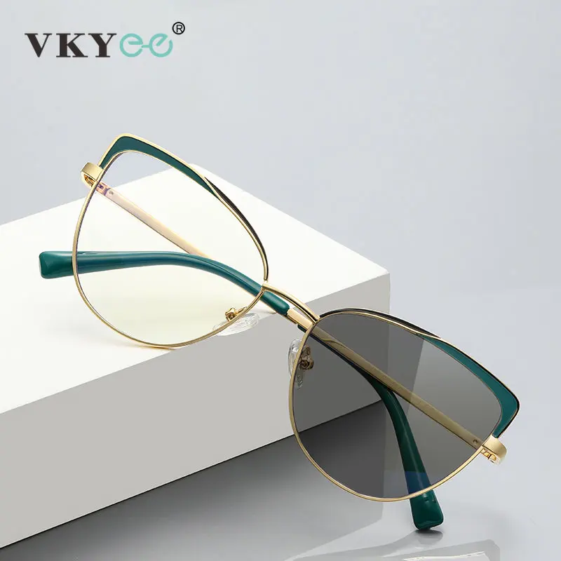 VKYEE Neue Frauen Cat Eyes Photochrome Lesebrille Design Schmetterling Rahmen Angepasst Rezept Anti-blue Ray Brillen 3100 Image