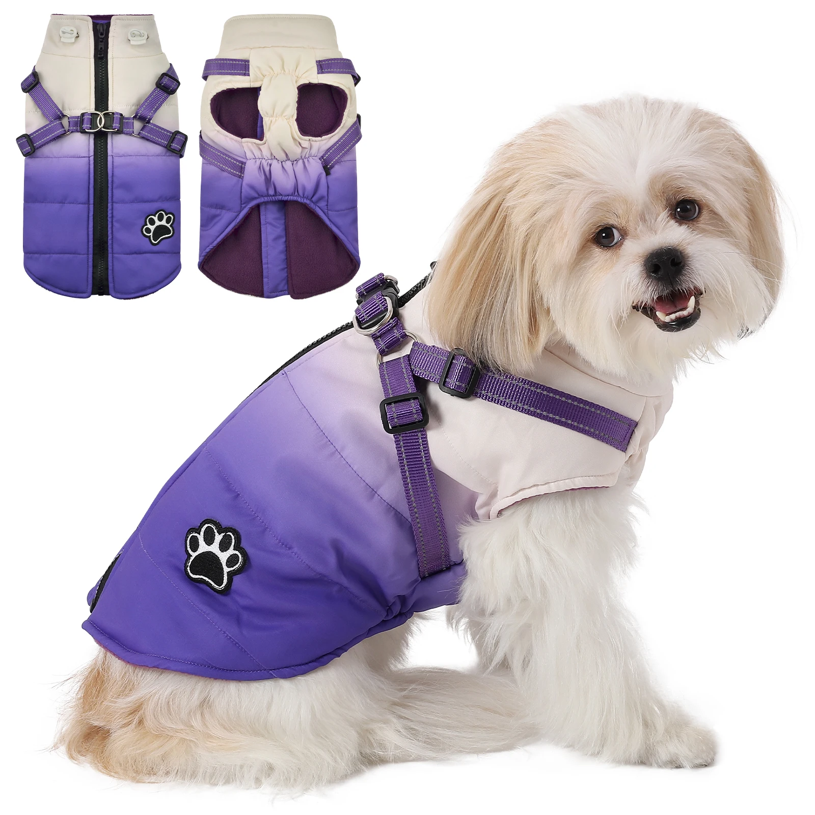 Warme Chihuahua Hund Katze Kleidung Winter Kleine Hunde Welpen Mantel Dicke Baumwolle Haustier Jacke Mit Reißverschluss Outfits Kleidung Mit Geschirr Image