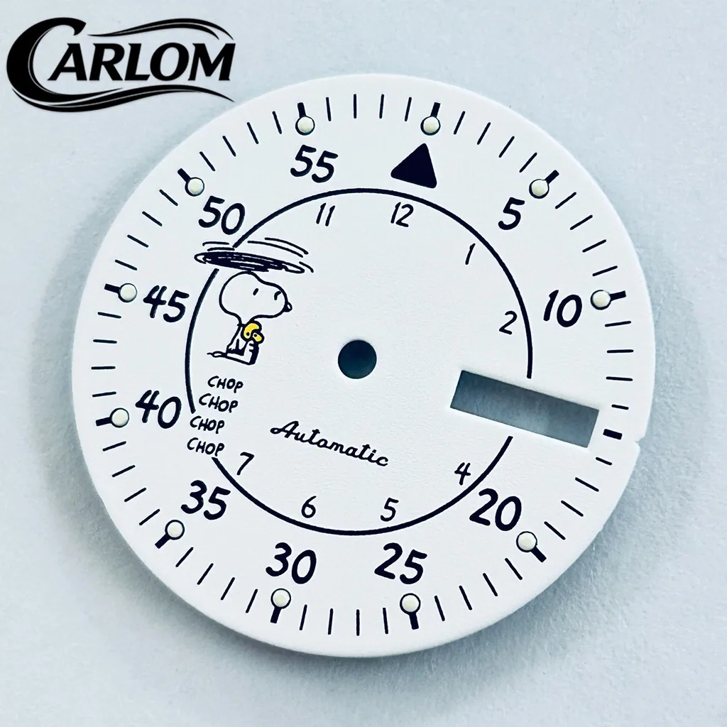28,5 mm großes Zifferblatt für NH36-Uhrwerk, grün leuchtendes weißes Cartoon-Zifferblatt, Uhrenteile Image