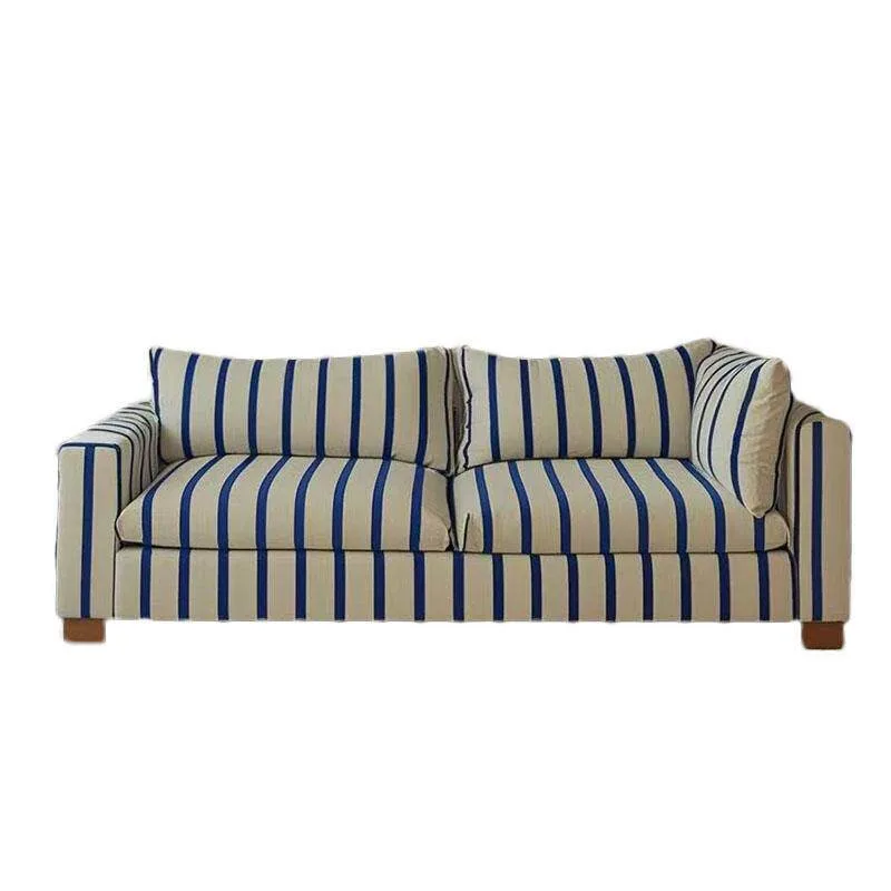 Amerikanisches Retro-Sofa aus blau gestreiftem Stoff, französischer Stil, schlichtes Wohnzimmer, kleine Wohnung, modernes dreisitziges gerades Sofa