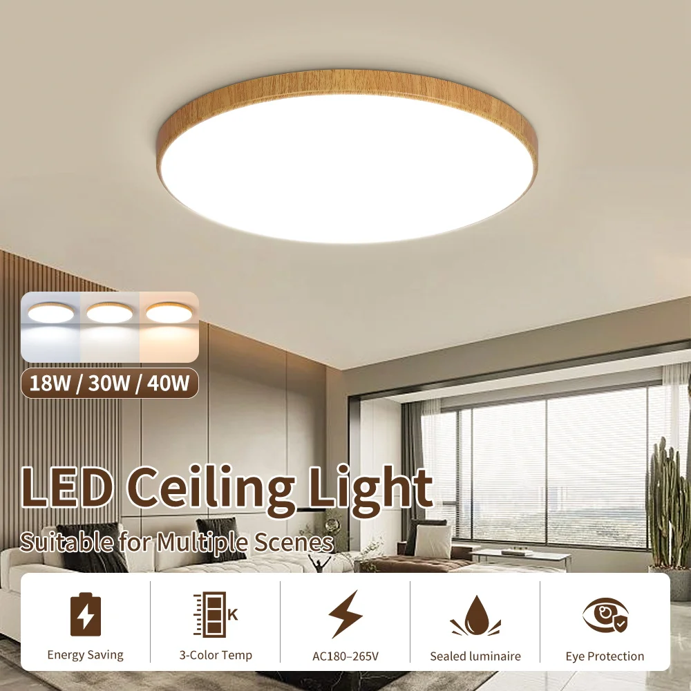 Moderne LED-Deckenleuchte, kreisförmig, Holzmaserung, Walnuss, Deckenleuchte für Schlafzimmer, Küche, Wohnzimmer, Innenbeleuchtung, dekorative Beleuchtung für Zuhause, 220 V