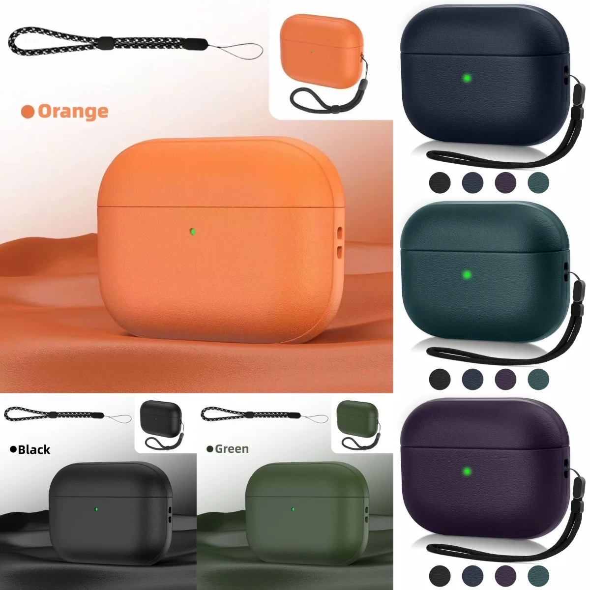 (2025 neu) Für AirPods Pro 3. Generation Fall Leder Textur Weiche TPU Schutzhülle Stoßfest Fall mit Lanyard Für Airpods Pro 3 Image