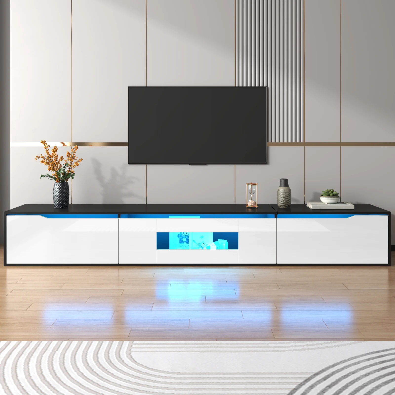 Anajqaqia 180 cm Hochglanz-TV-Schrank mit LED-Beleuchtung und USB, TV-Lowboard, TV-Schrank mit farbwechselndem Licht Image